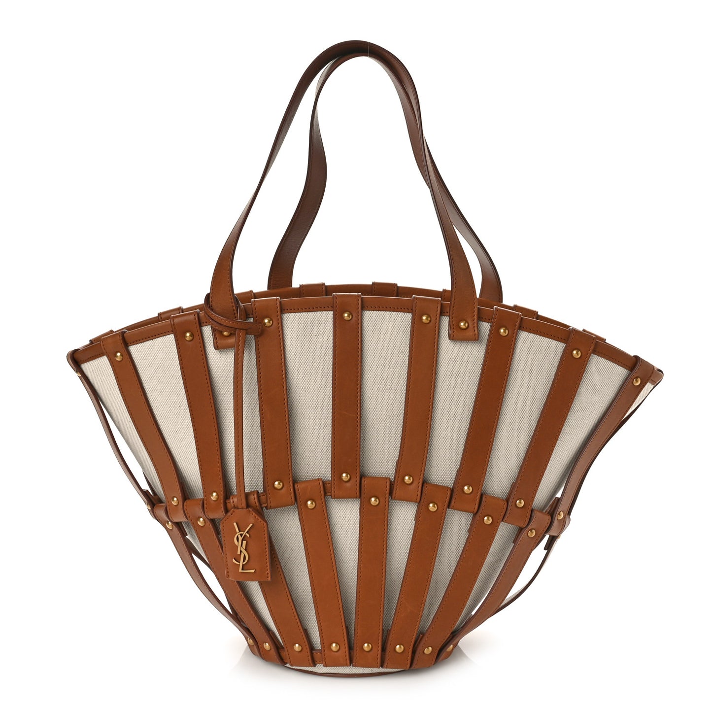 Calfskin Canvas Beatrix Panier Cut Out Tote Grege Brick