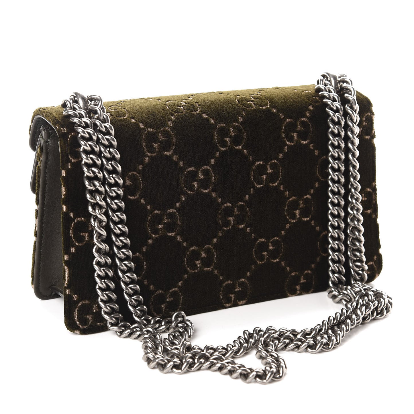 Velvet Moon Calfskin Crystal GG Monogram Small Dionysus Shoulder Bag Dark Olive Rose Gold