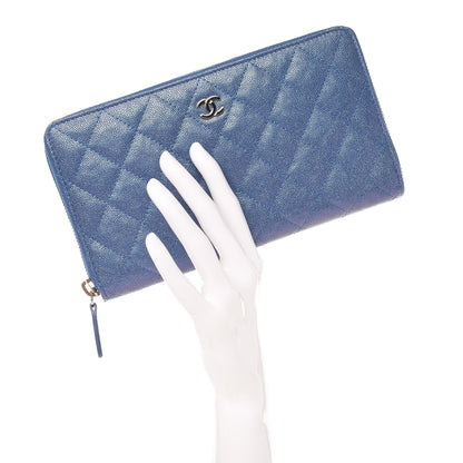 Chanel Iridescent Caviar Quilted Large Zip Around Organizer Wallet Blue 2 of 11