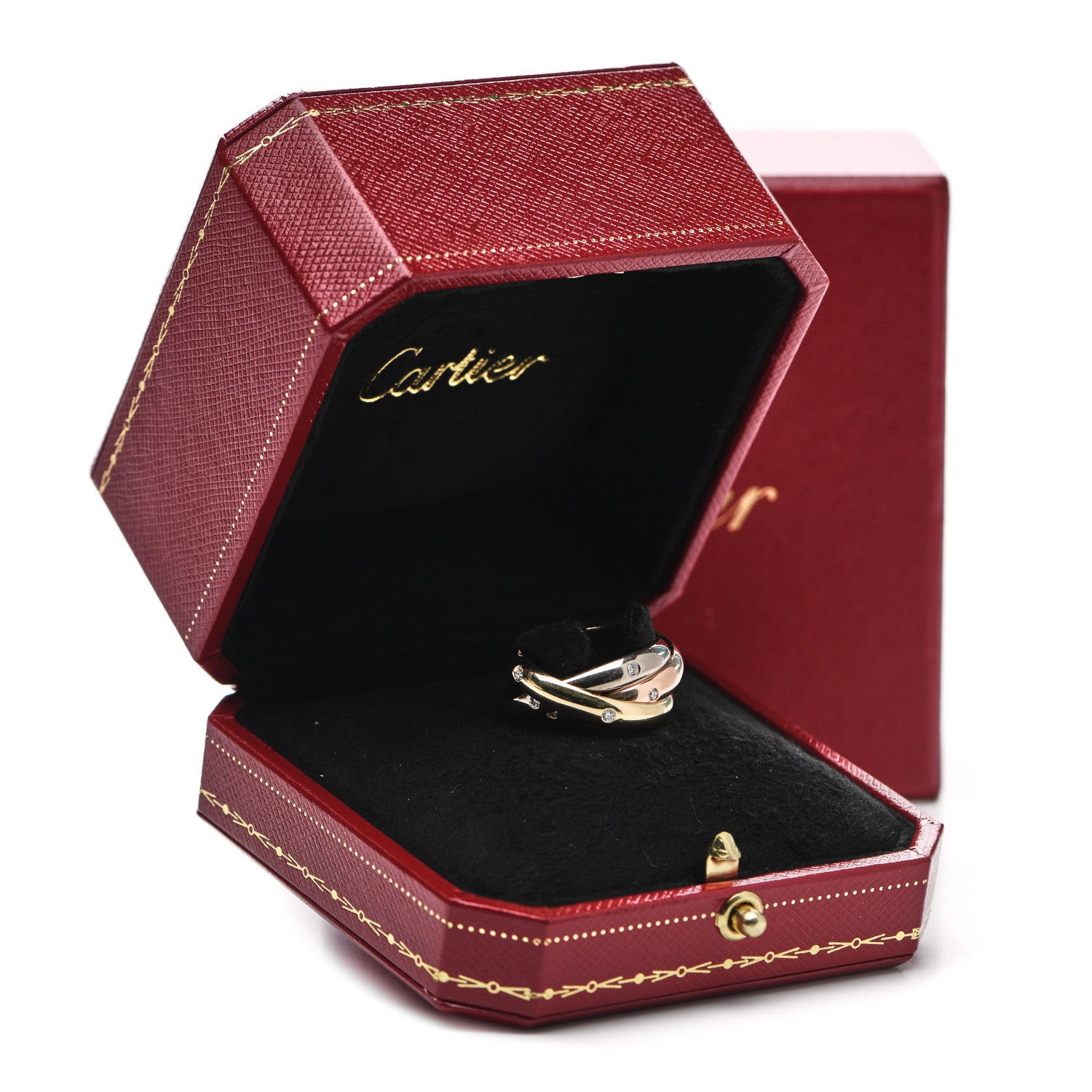 Cartier 18K Pink Yellow White Gold Diamond Medium Trinity Ring 56 7.5 6 of 6