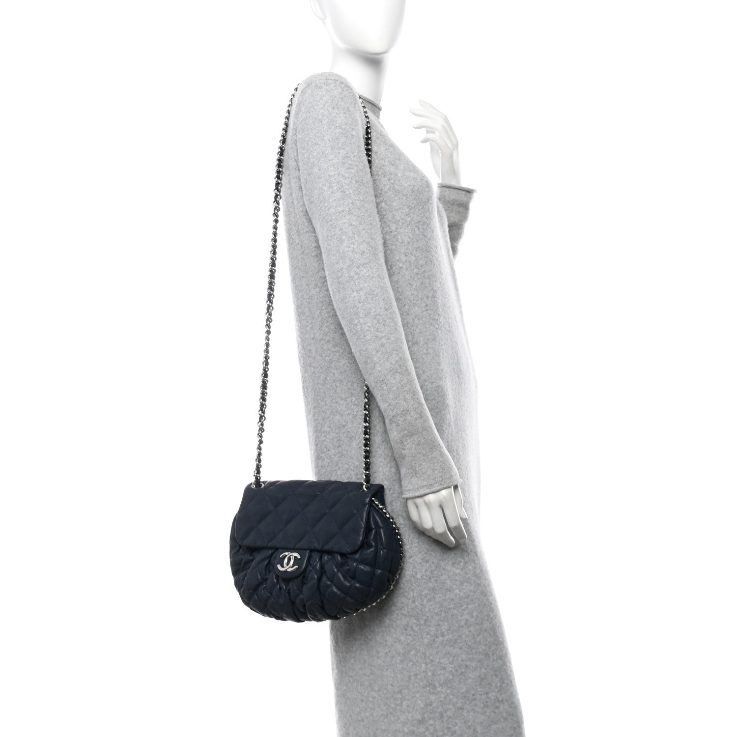Chanel Washed Lambskin Quilted Medium Chain Around Messenger Navy Blue 2 of 13