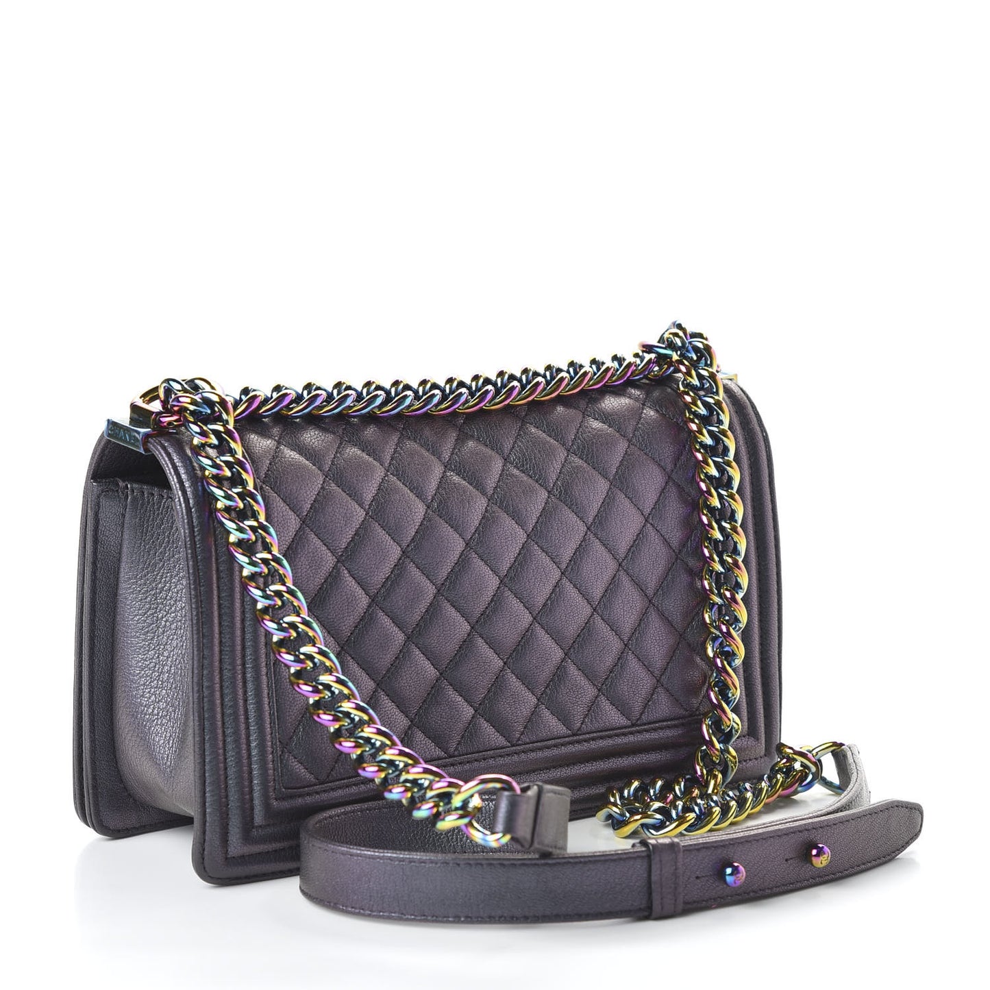 Iridescent Goatskin Quilted Medium Boy Flap Purple