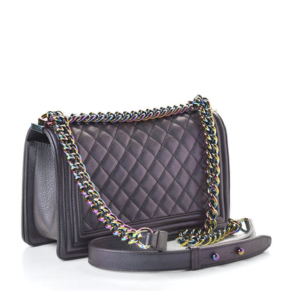 Chanel Iridescent Goatskin Quilted Medium Boy Flap Purple 3 of 11