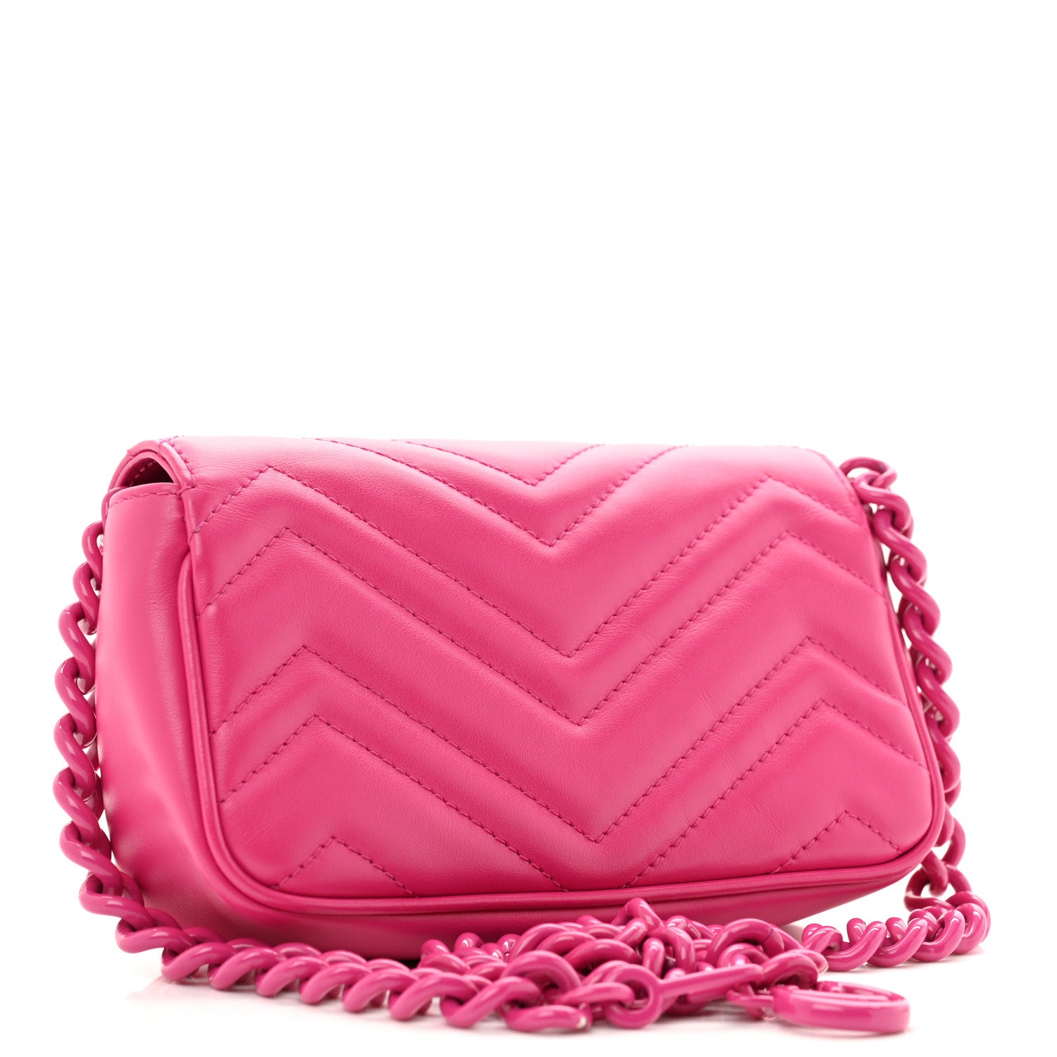 Gucci Calfskin Matelasse Monochrome GG Marmont Chain Belt Bag 80 32 Classic Fuxia 3 of 11