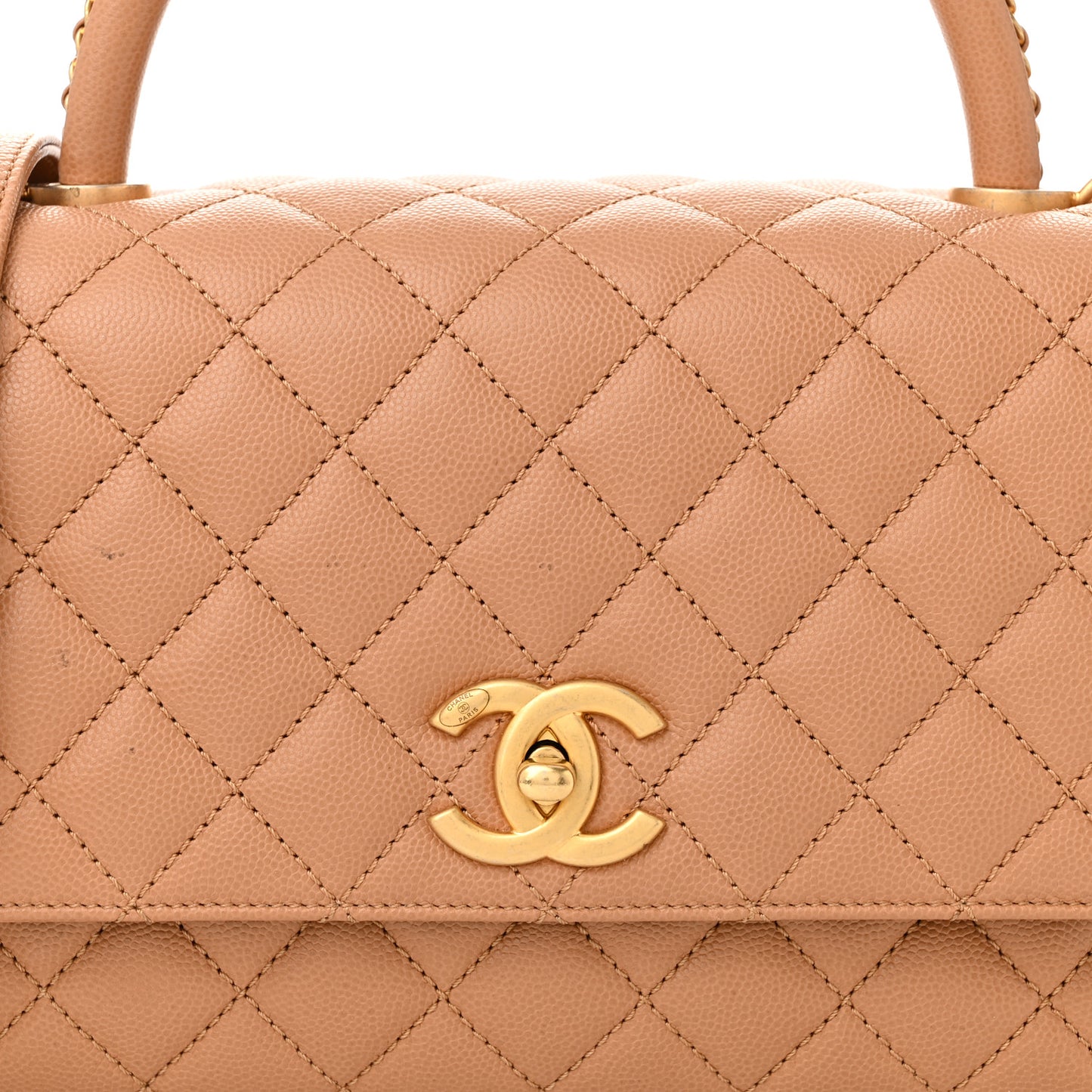 Caviar Quilted Small Coco Chain Handle Flap Brown