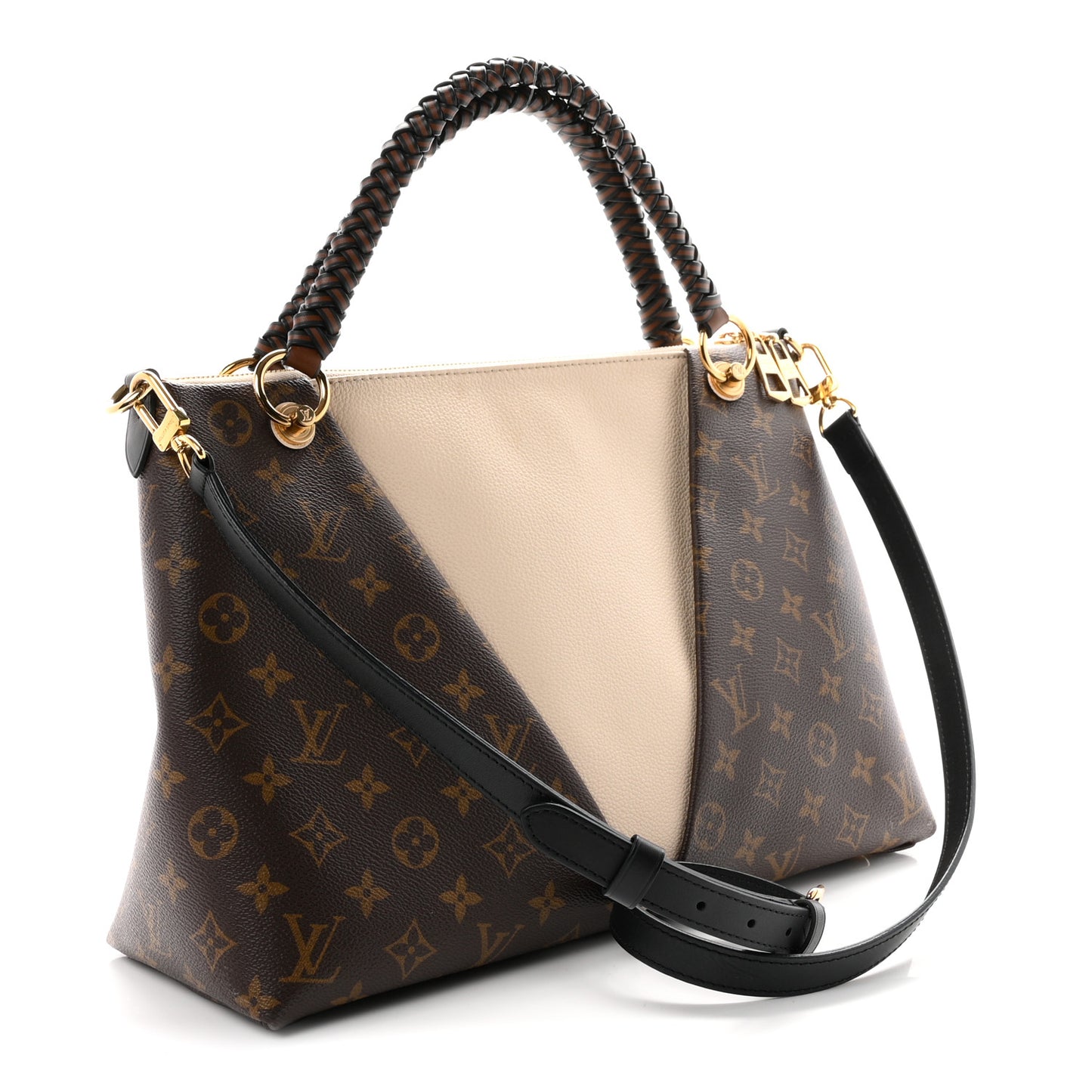 Monogram Braided V Tote MM Creme