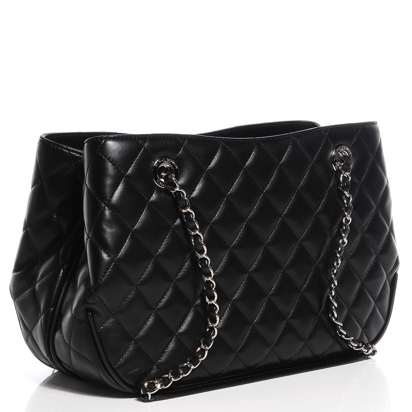 Lambskin Quilted Pagode Piping Tote Black