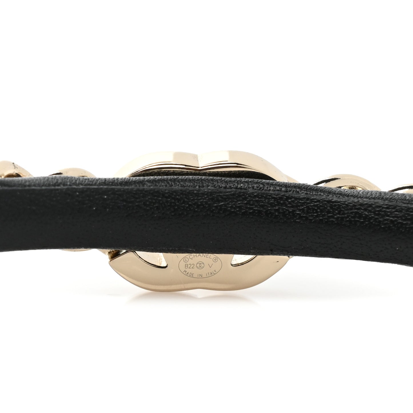 Metal Lambskin CC Turnlock Chain Headband Gold Black