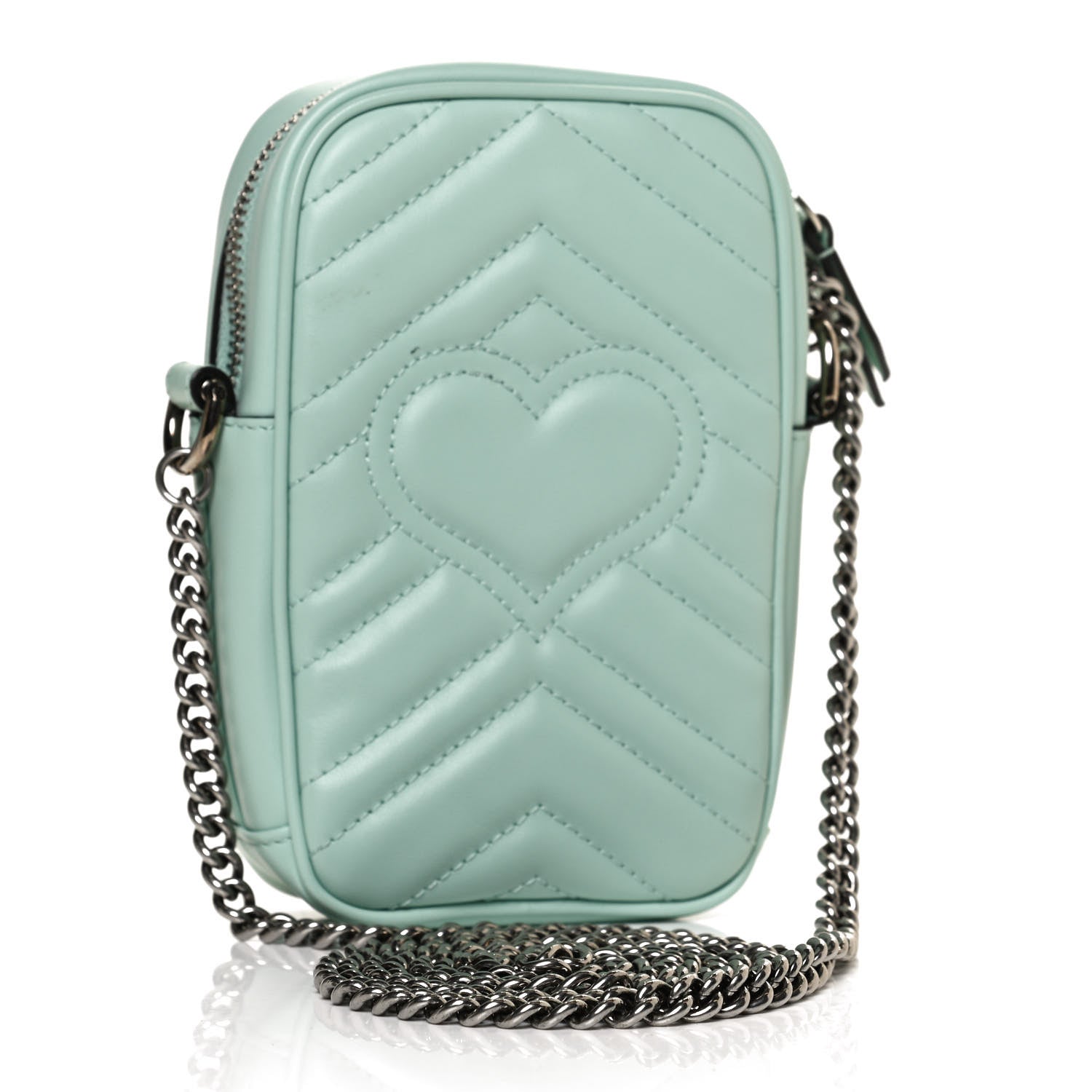 Gucci Calfskin Matelasse Mini GG Marmont Crossbody Bag Water Green 3 of 10