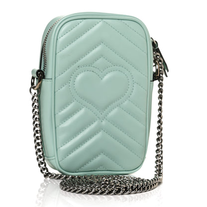 Gucci Calfskin Matelasse Mini GG Marmont Crossbody Bag Water Green 3 of 10