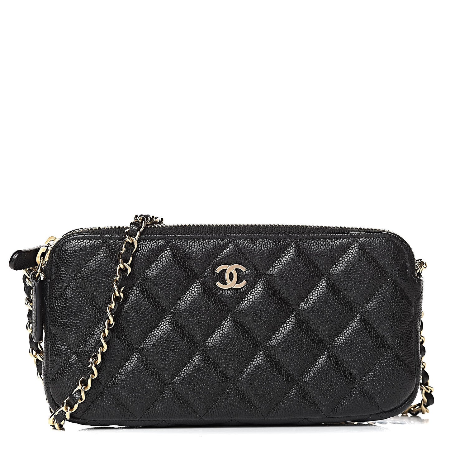 Caviar Quilted Small Clutch With Chain Black