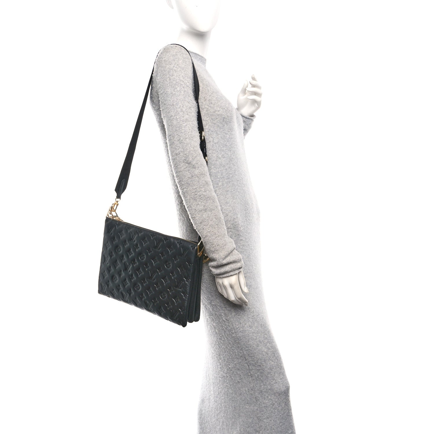 Louis Vuitton Lambskin Embossed Monogram Coussin MM Black 2 of 10