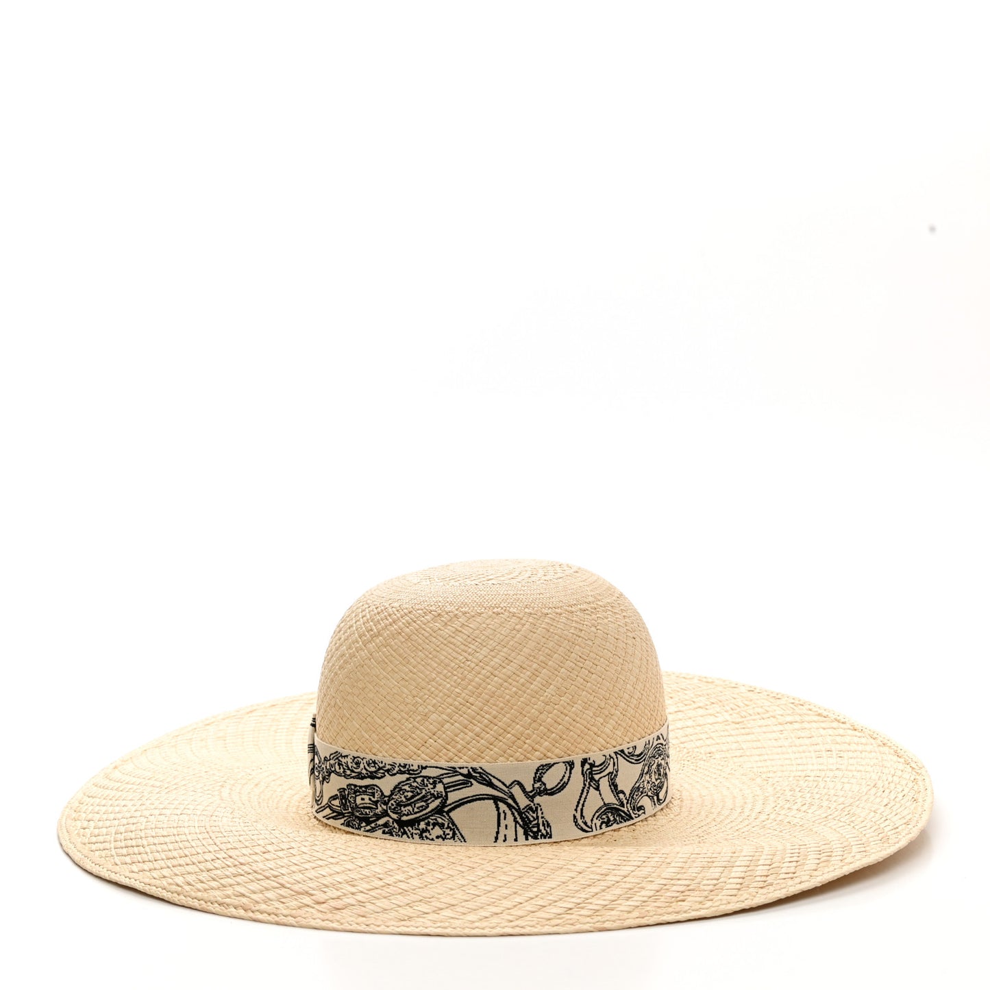 Straw Brides De Gala Panama Carrousel Hat 56 Naturel Ecru Black