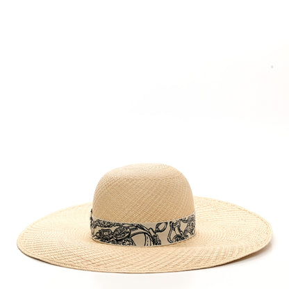 Hermes Straw Brides De Gala Panama Carrousel Hat 56 Naturel Ecru Black 1 of 10