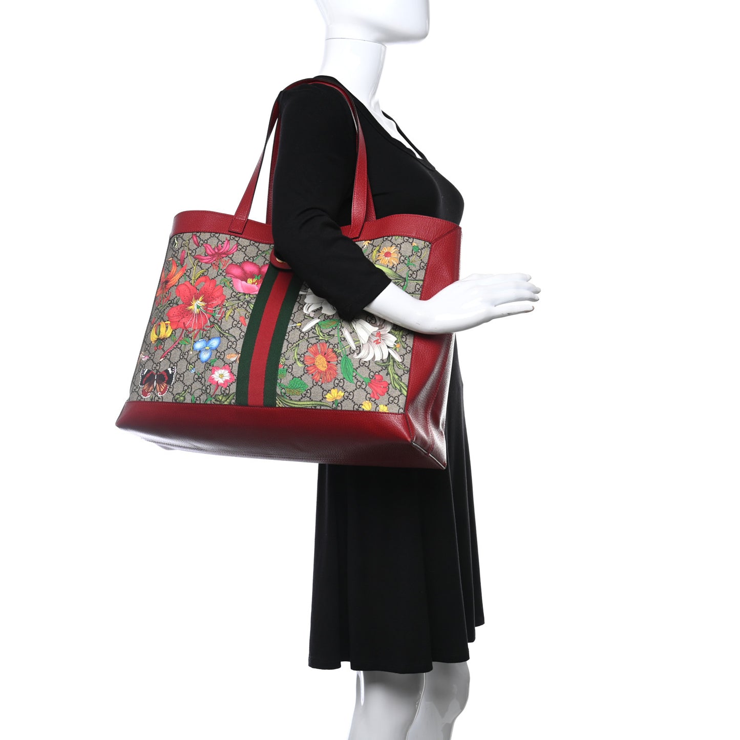 GG Supreme Monogram Flora Web Large Ophidia Tote Red