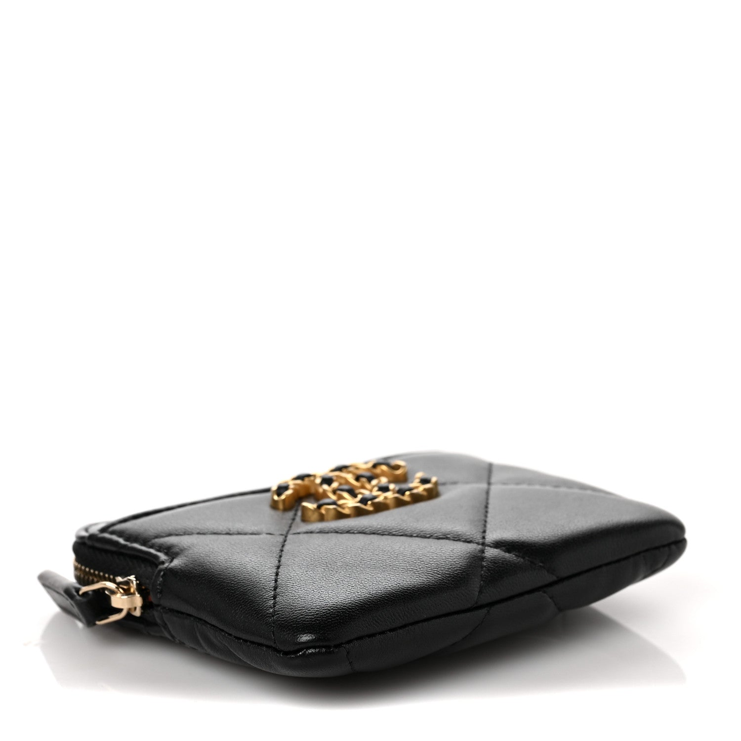 Chanel Lambskin Quilted Chanel 19 Zip Card Holder Wallet Black 4 of 10