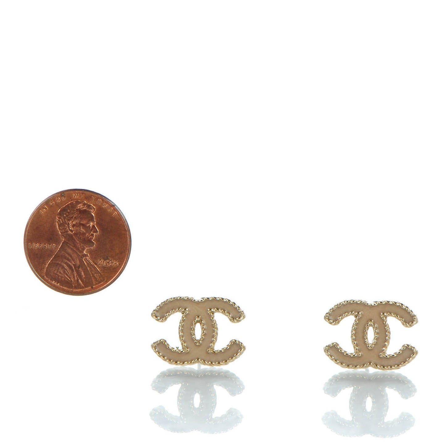 Enamel CC Earrings Beige Gold