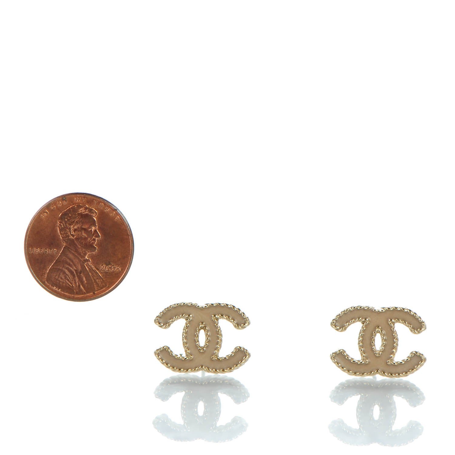Chanel Enamel CC Earrings Beige Gold 2 of 10