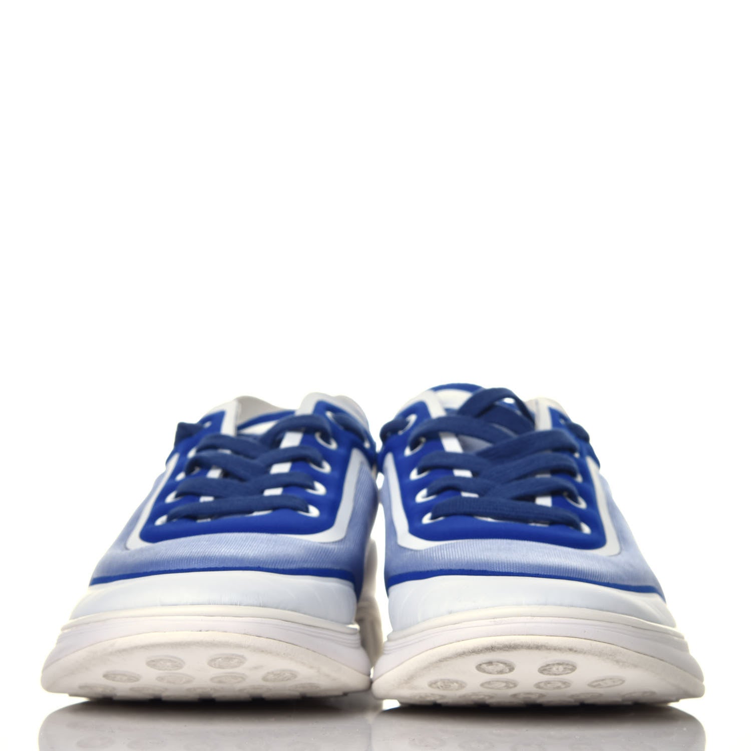 Chanel Calfskin Mesh Lyrca Womens Logo Sneakers 42 White Blue 2 of 8