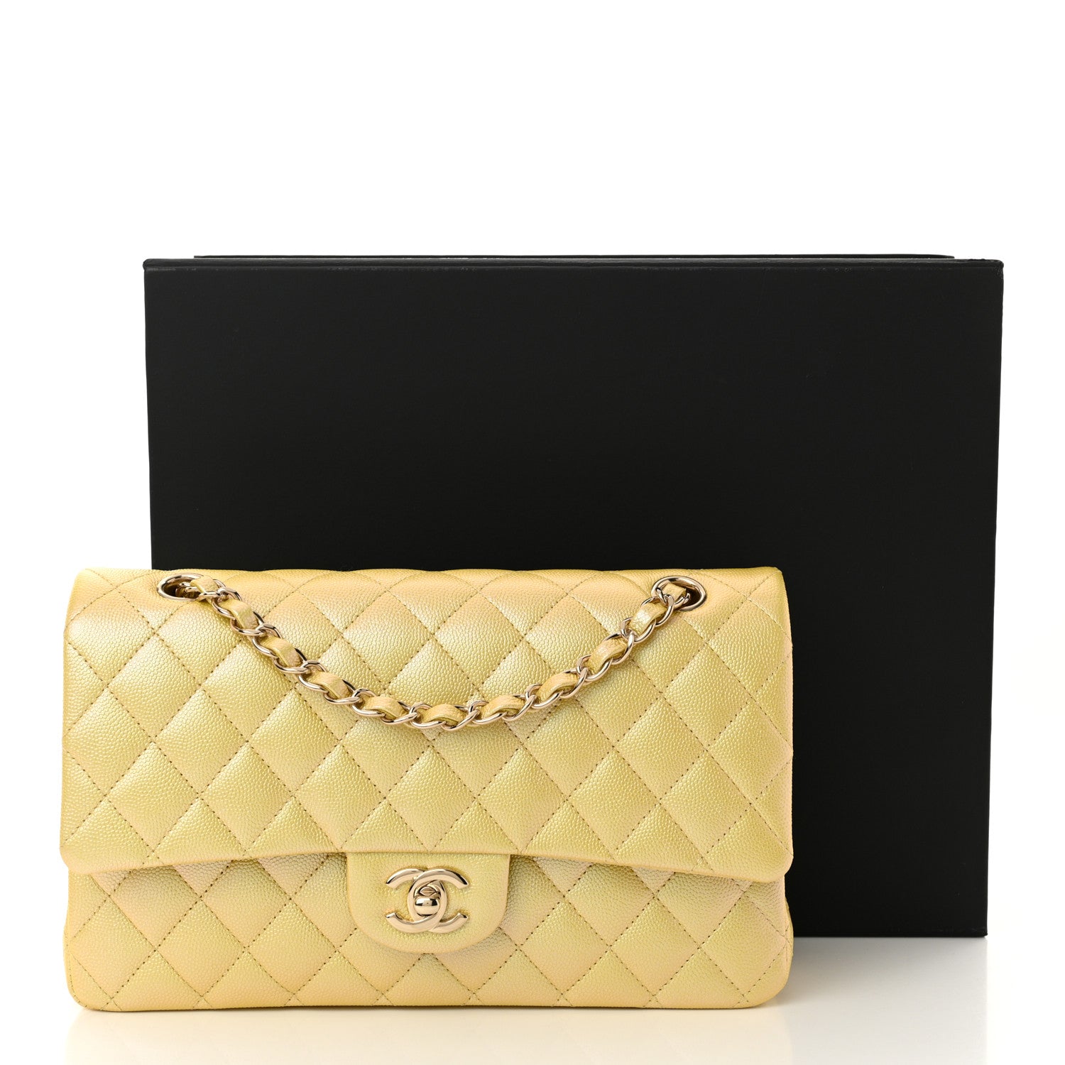 Chanel Iridescent Caviar Quilted Medium Double Flap Yellow 1620742