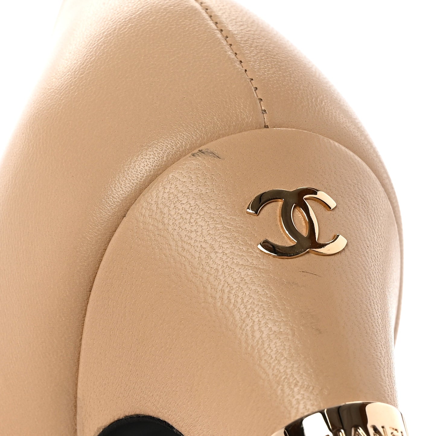 Lambskin Cap Toe Pearl Pumps 38.5 Beige Black
