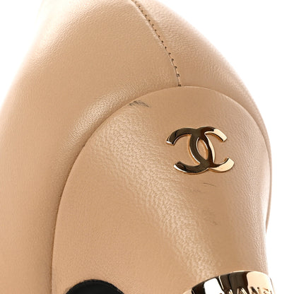 Chanel Lambskin Cap Toe Pearl Pumps 38.5 Beige Black 14 of 15