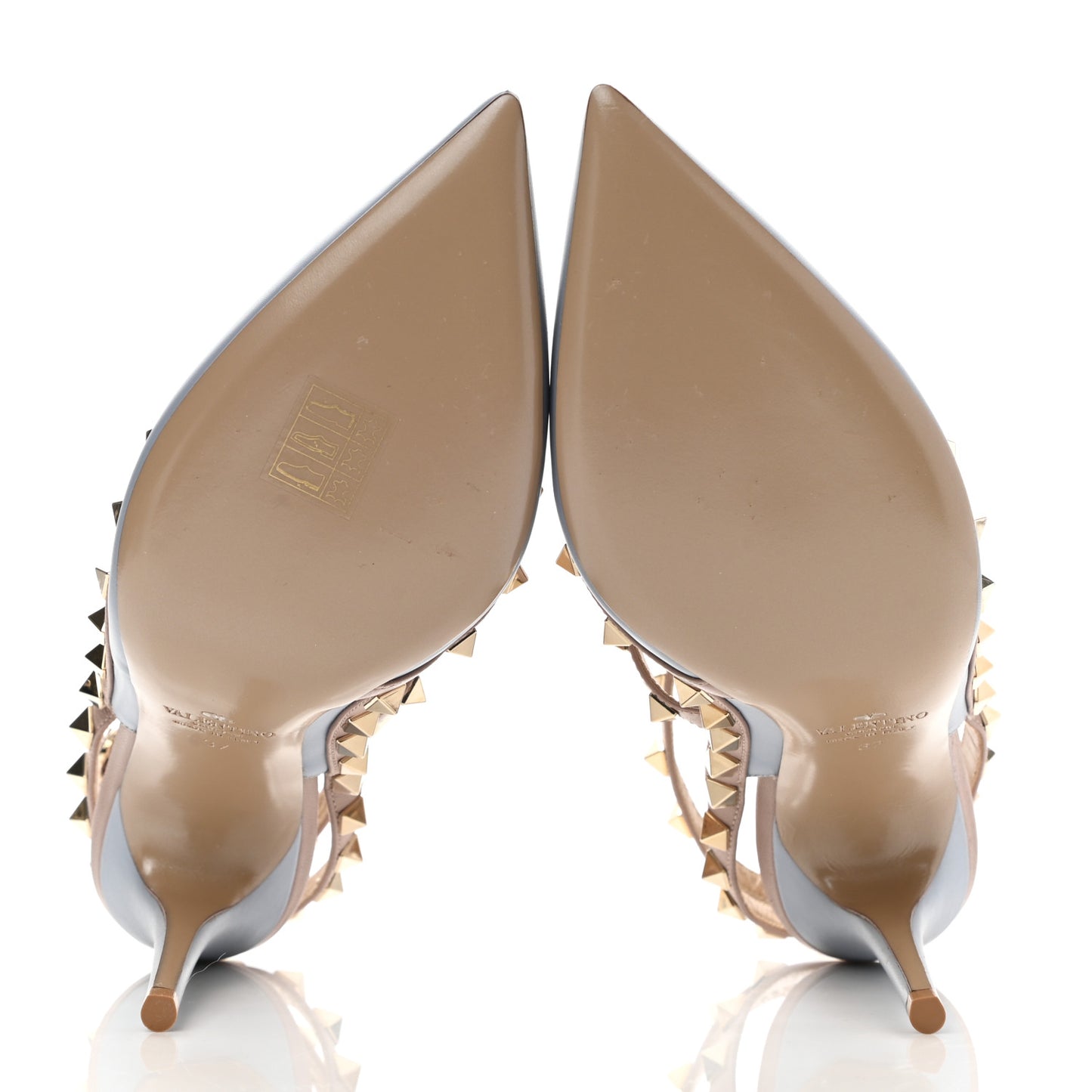 Calfskin Nappa Rockstud Ankle Strap 100mm Pumps 37 Water Sky Poudre