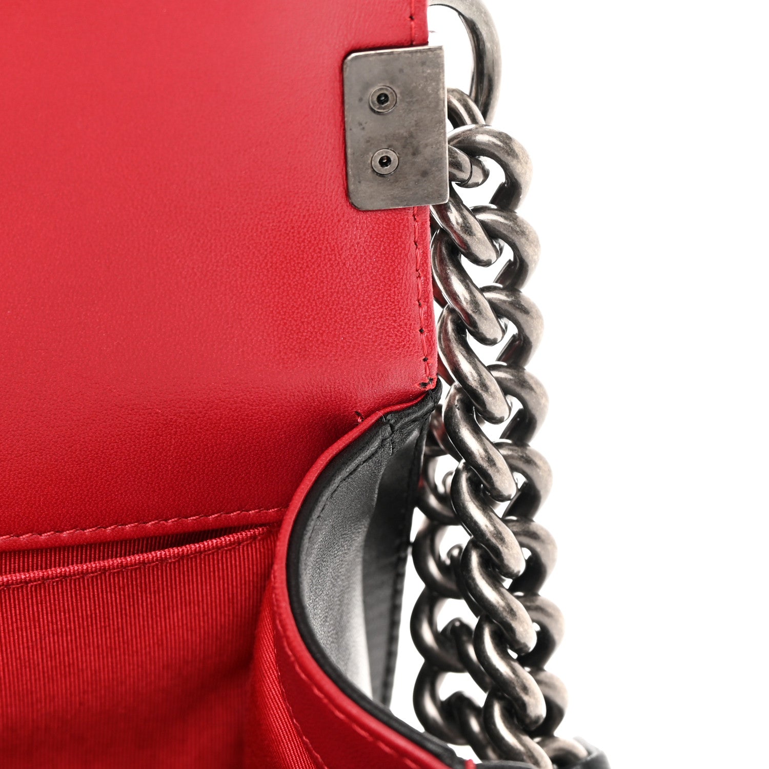 Chanel Lambskin Quilted Medium Boy Flap Black Red 15 of 19