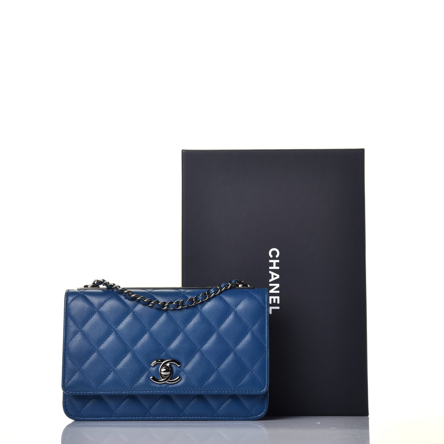 Chanel Lambskin Quilted Trendy CC Wallet On Chain WOC Blue 11 of 16