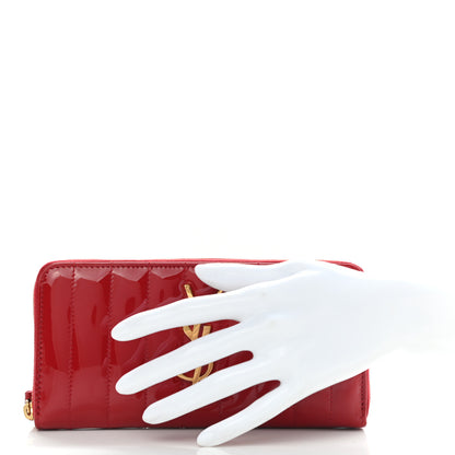 Saint Laurent Patent Calfskin Matelasse Monogram Vicky Zip Around Wallet Red 2 of 9
