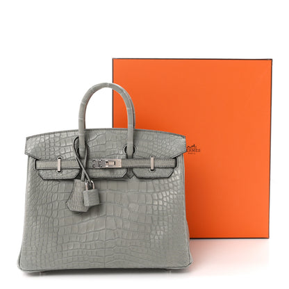 Hermes Matte Alligator Birkin 25 Gris Ciment 11 of 11