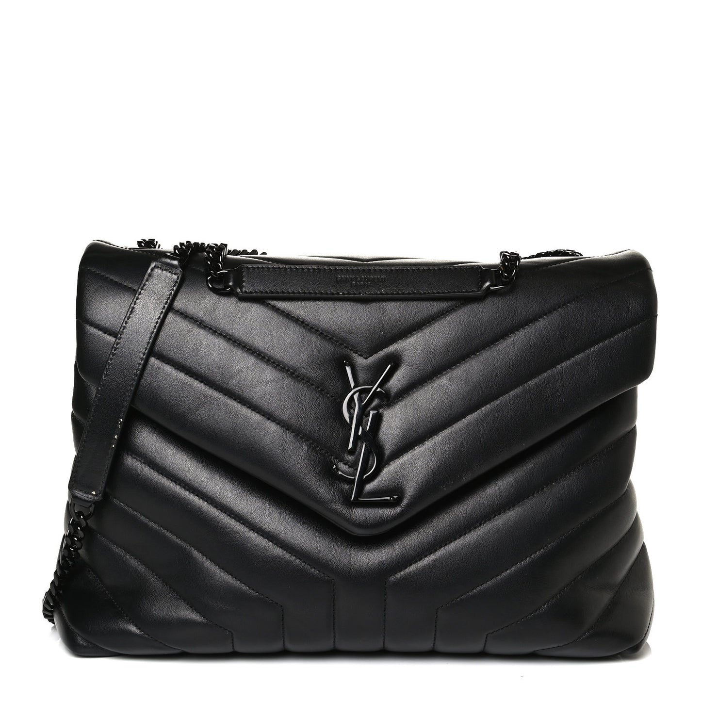 Calfskin Y Quilted Monogram Medium Loulou Chain Satchel Black