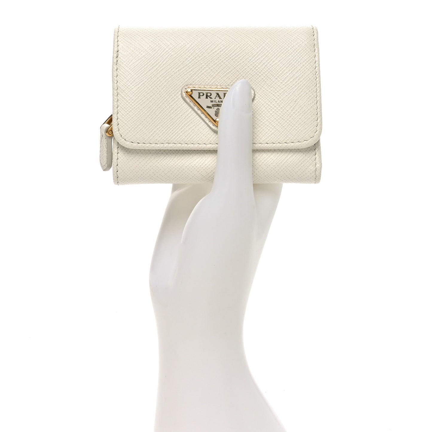 Saffiano Metal Tri-Fold Wallet White