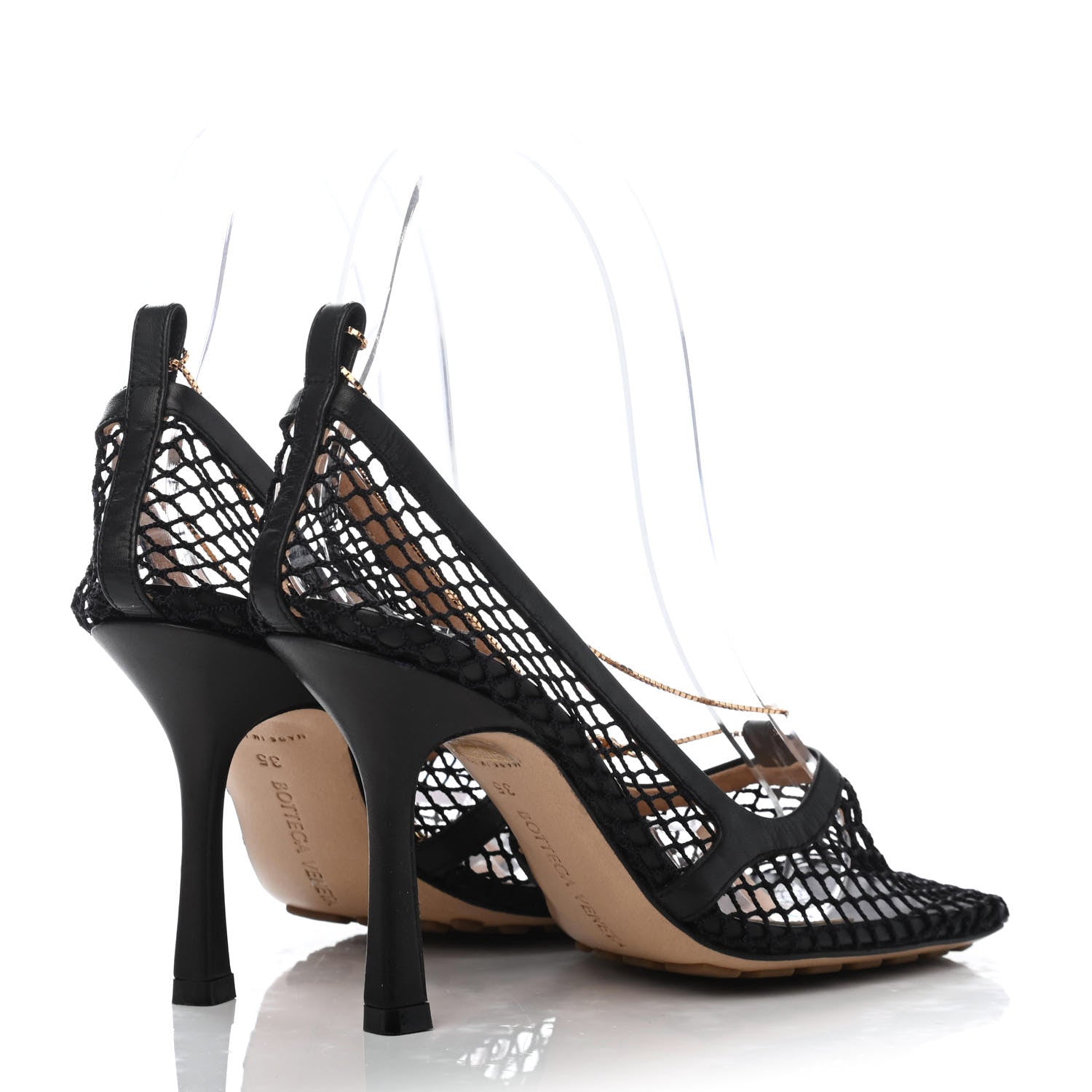 Bottega Veneta Mesh Calfskin Chain Stretch Pumps 35 Black 3 of 4