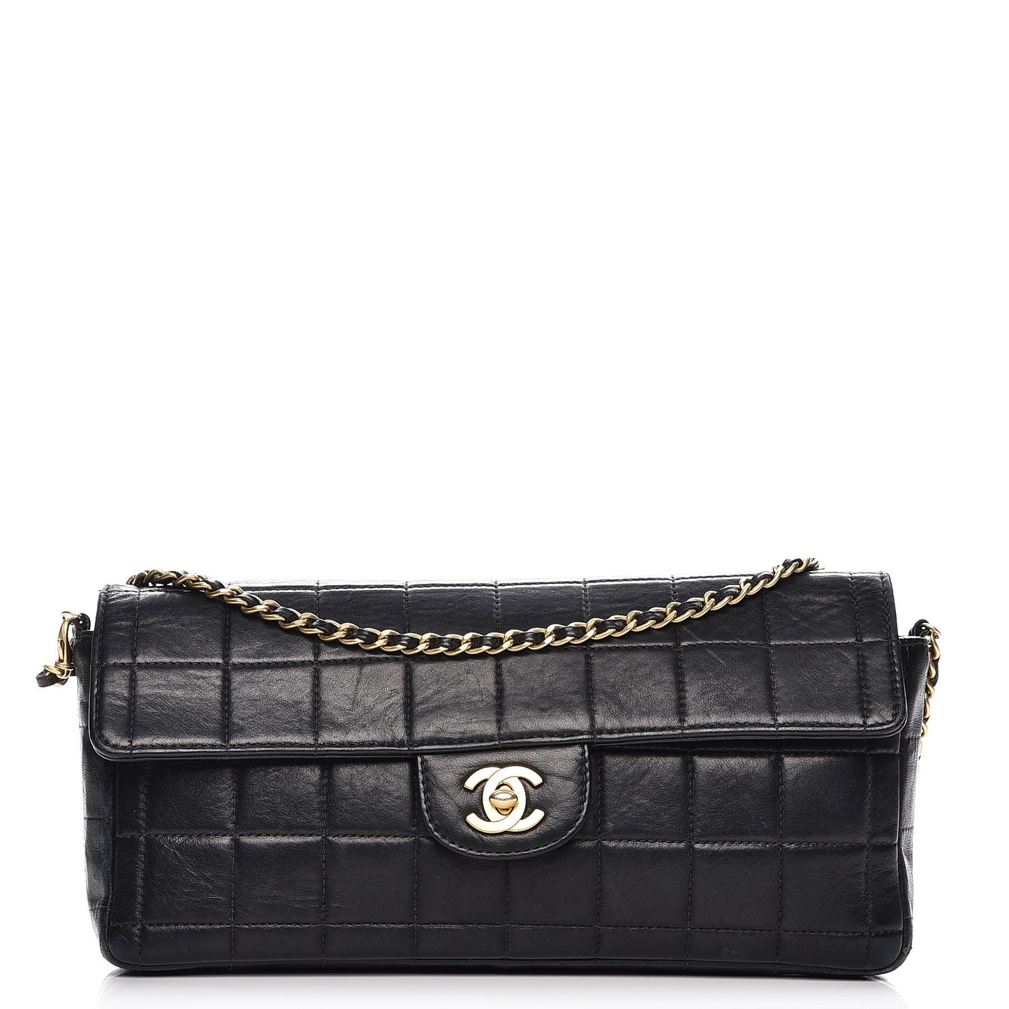 Lambskin Quilted East West Chocolate Bar Flap Black