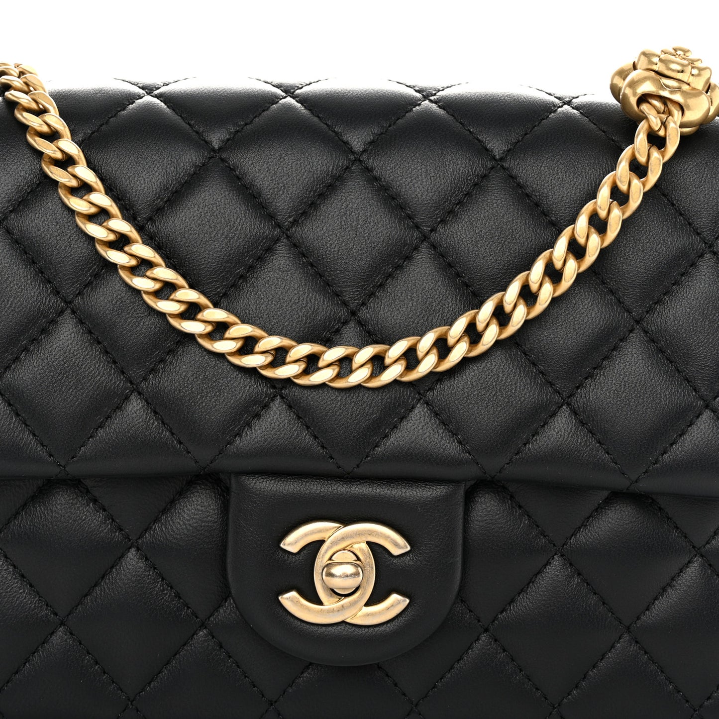 Lambskin Quilted Small Sweet Camellia Flap Black