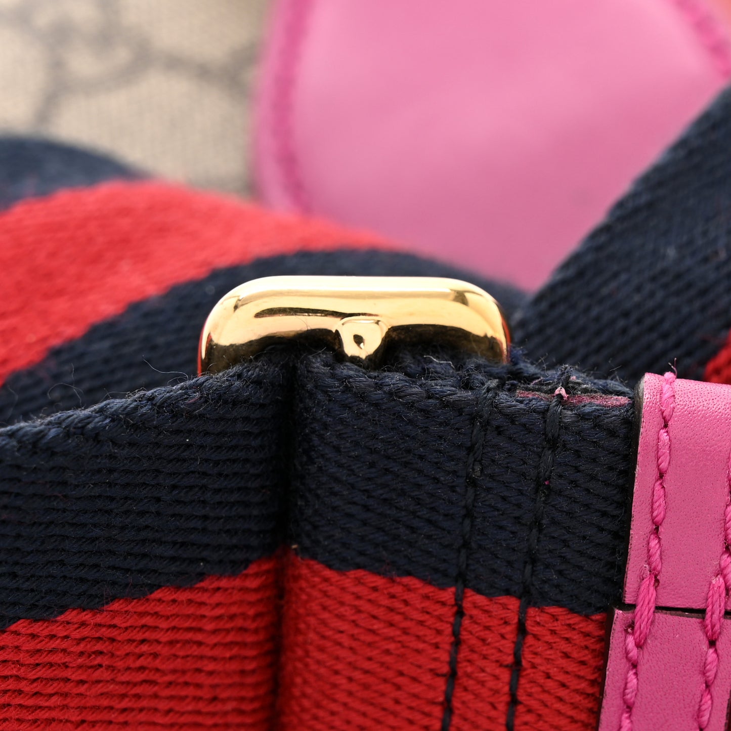GG Supreme Monogram Calfskin Web Medium Padlock Messenger Shoulder Bag Beige Hibiscus Red New Rosette