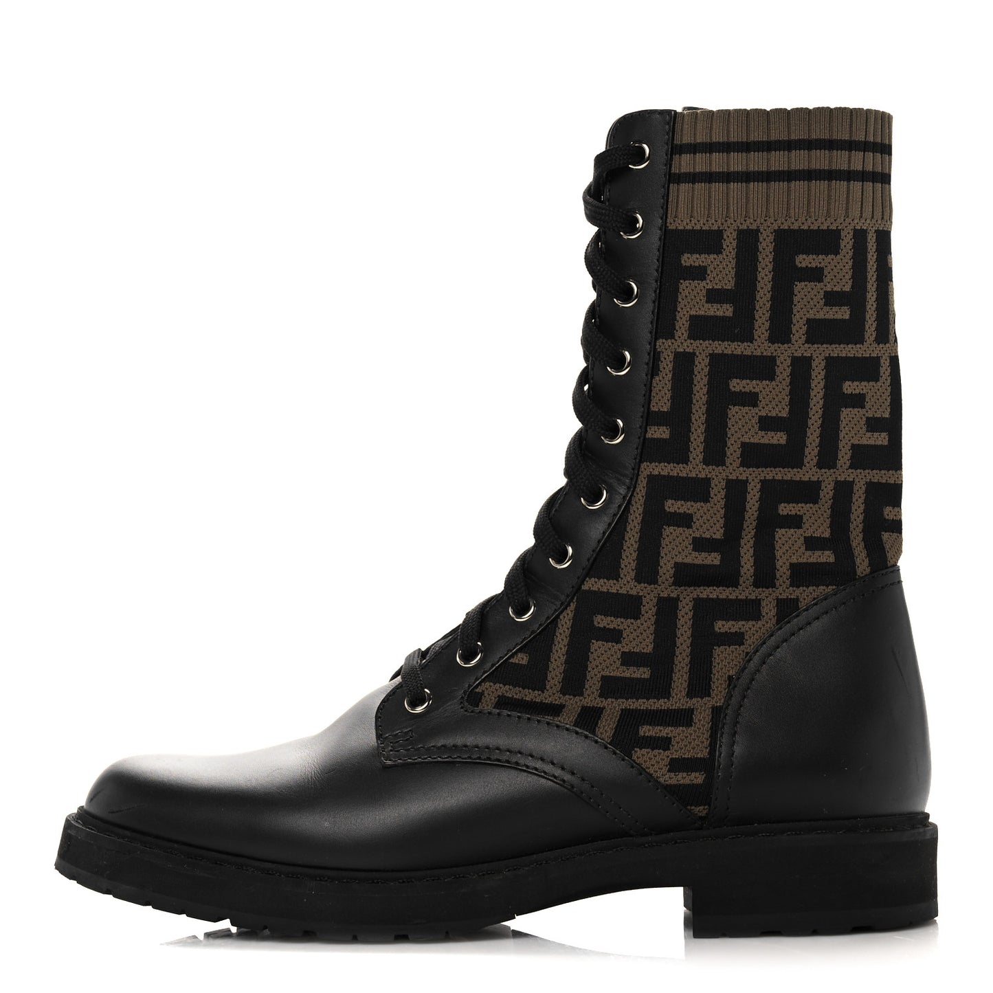 Calfskin Stretch Fabric FF Rockoko Biker Boots 41 Black Tobacco
