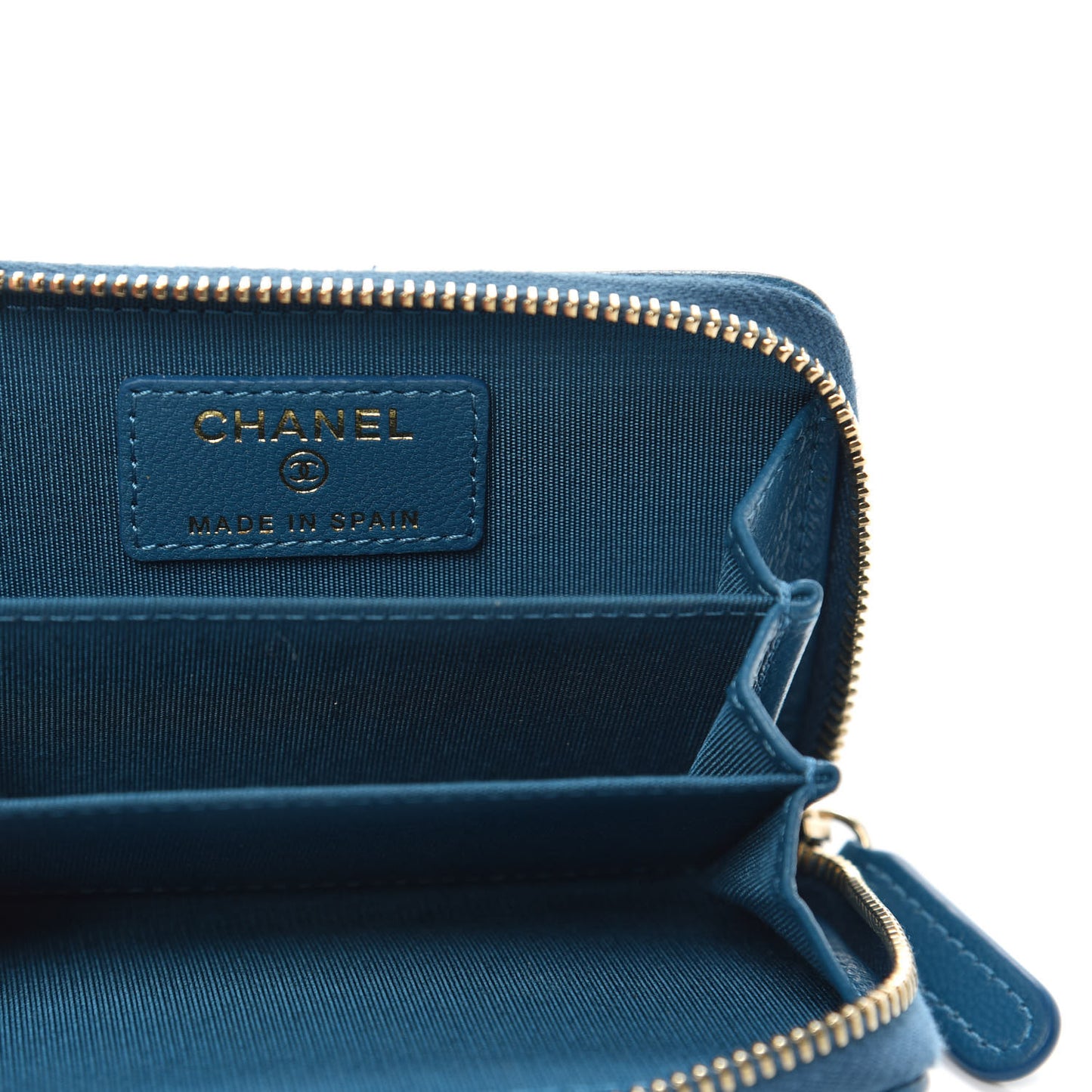 Goatskin Quilted Chanel 19 Zip Around Coin Purse Wallet Turquoise