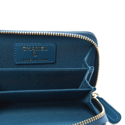 Chanel Goatskin Quilted Chanel 19 Zip Around Coin Purse Wallet Turquoise 6 of 9