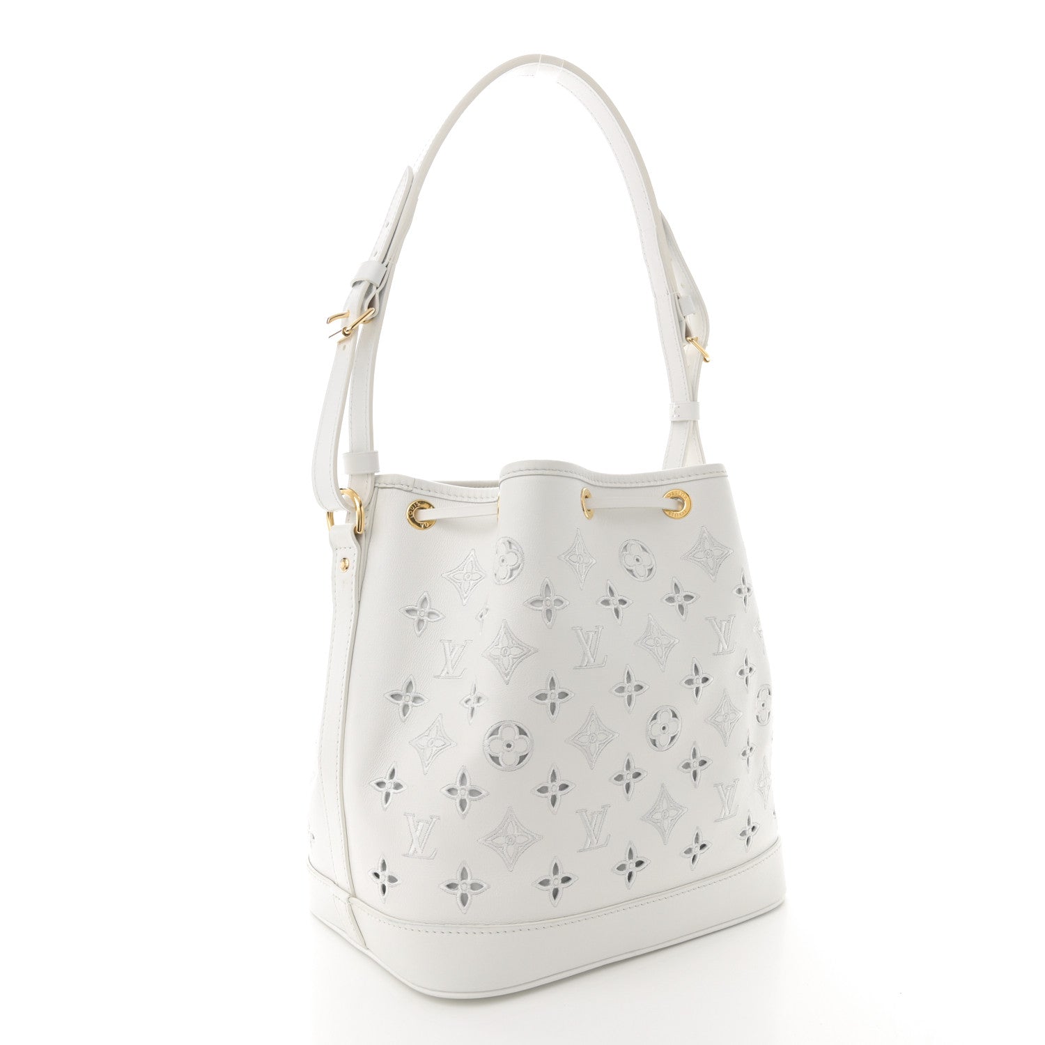 Louis Vuitton Calfskin Monogram Cutout Petit Noe White 3 of 11
