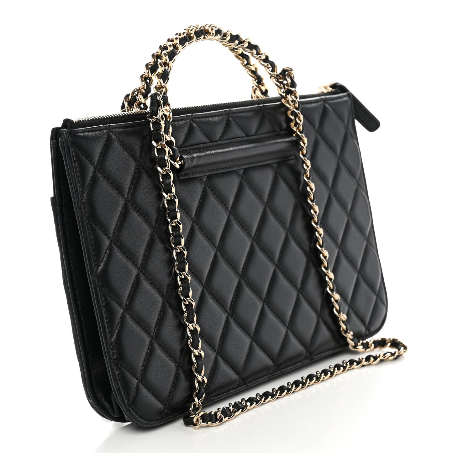 Lambskin Quilted Chain Top Handle Clutch With Chain Black