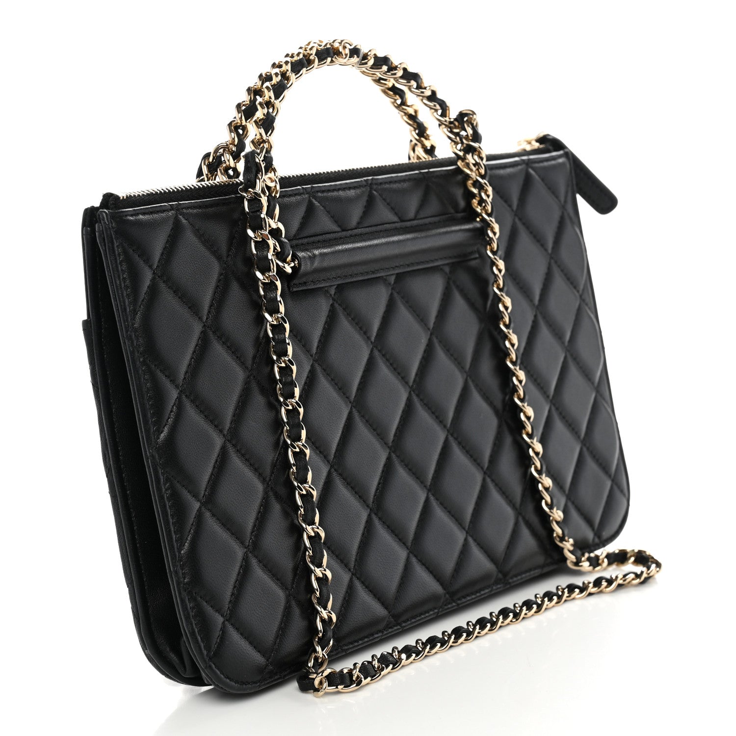 Chanel Lambskin Quilted Chain Top Handle Clutch With Chain Black 2 of 9