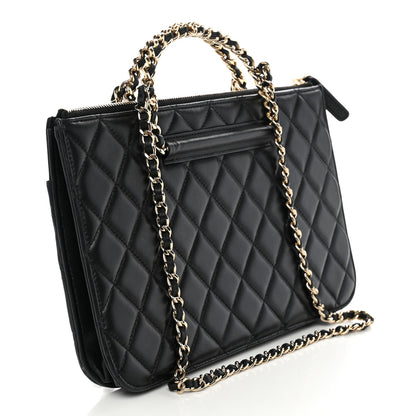 Chanel Lambskin Quilted Chain Top Handle Clutch With Chain Black 2 of 9