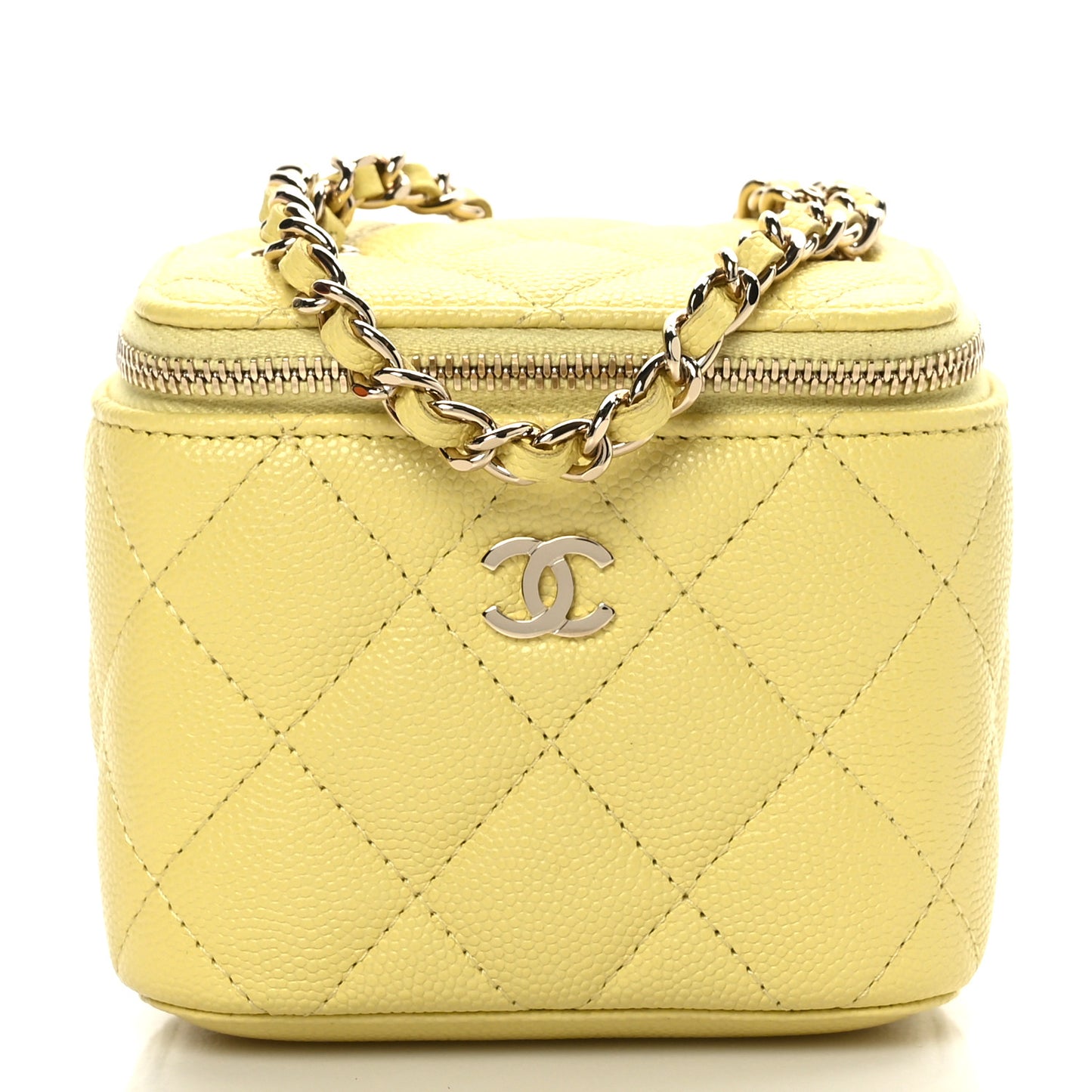 Caviar Quilted Mini Vanity Case With Chain Yellow