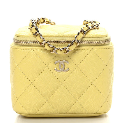 Chanel Caviar Quilted Mini Vanity Case With Chain Yellow 1 of 8