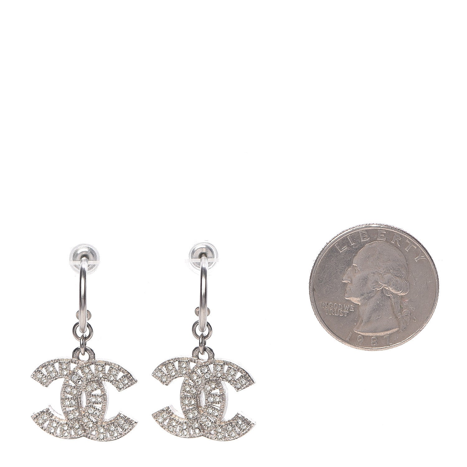 Chanel Crystal Pearl CC Dangle Earrings Silver 2 of 5