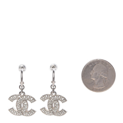 Chanel Crystal Pearl CC Dangle Earrings Silver 2 of 5