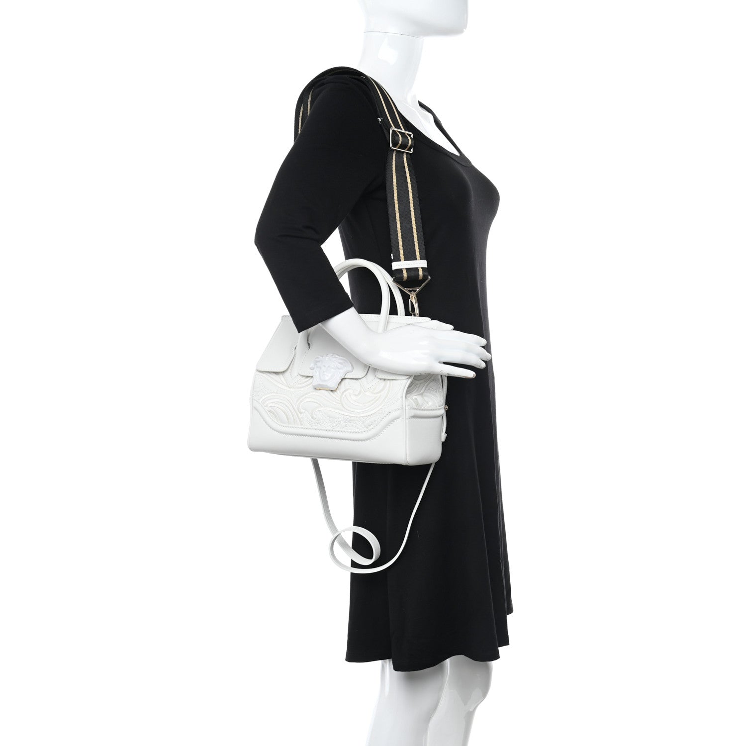 Versace Calfskin Embroidered Medium Baroque Palazzo Empire Bag White 2 of 10