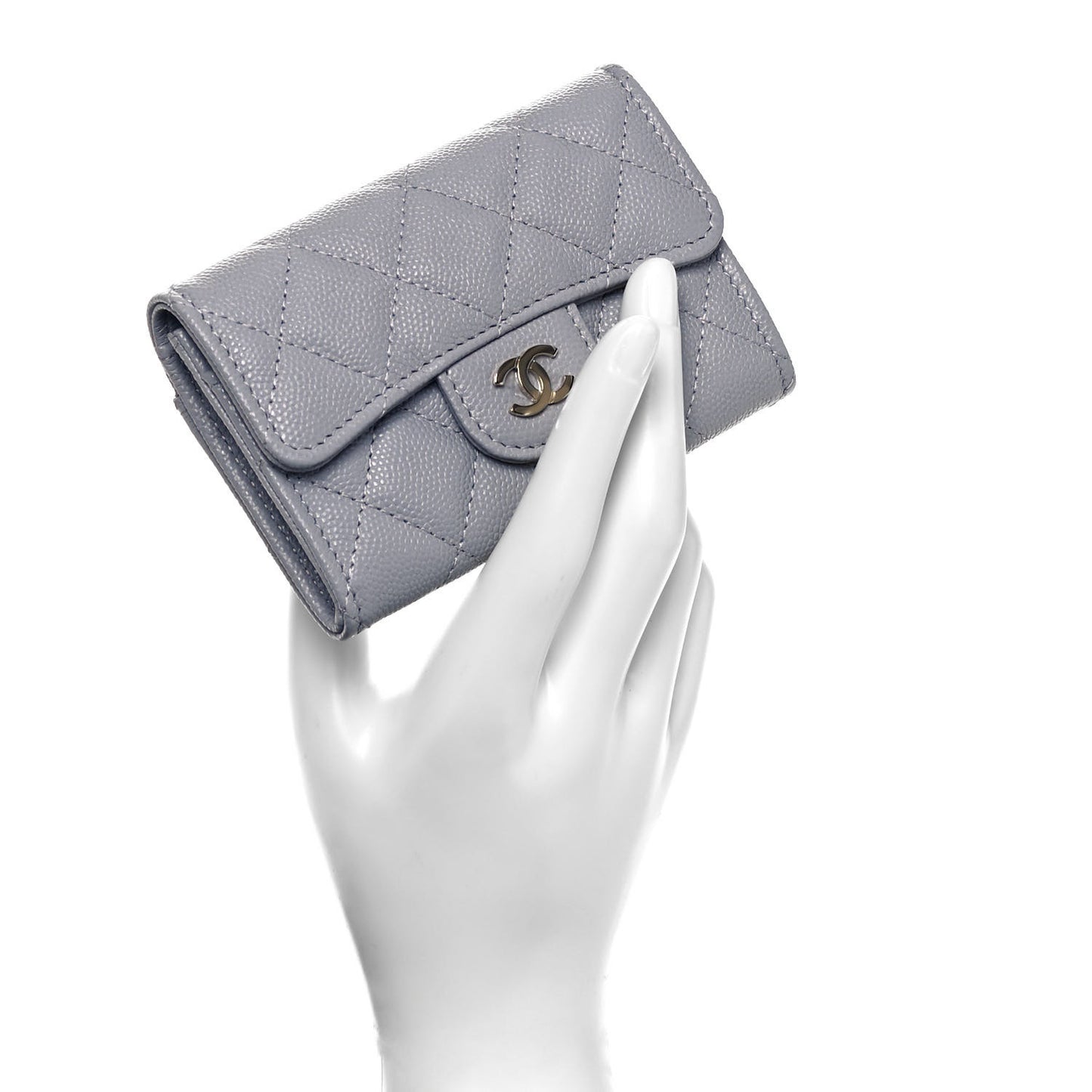 Caviar Quilted Flap Card Holder Wallet Grey